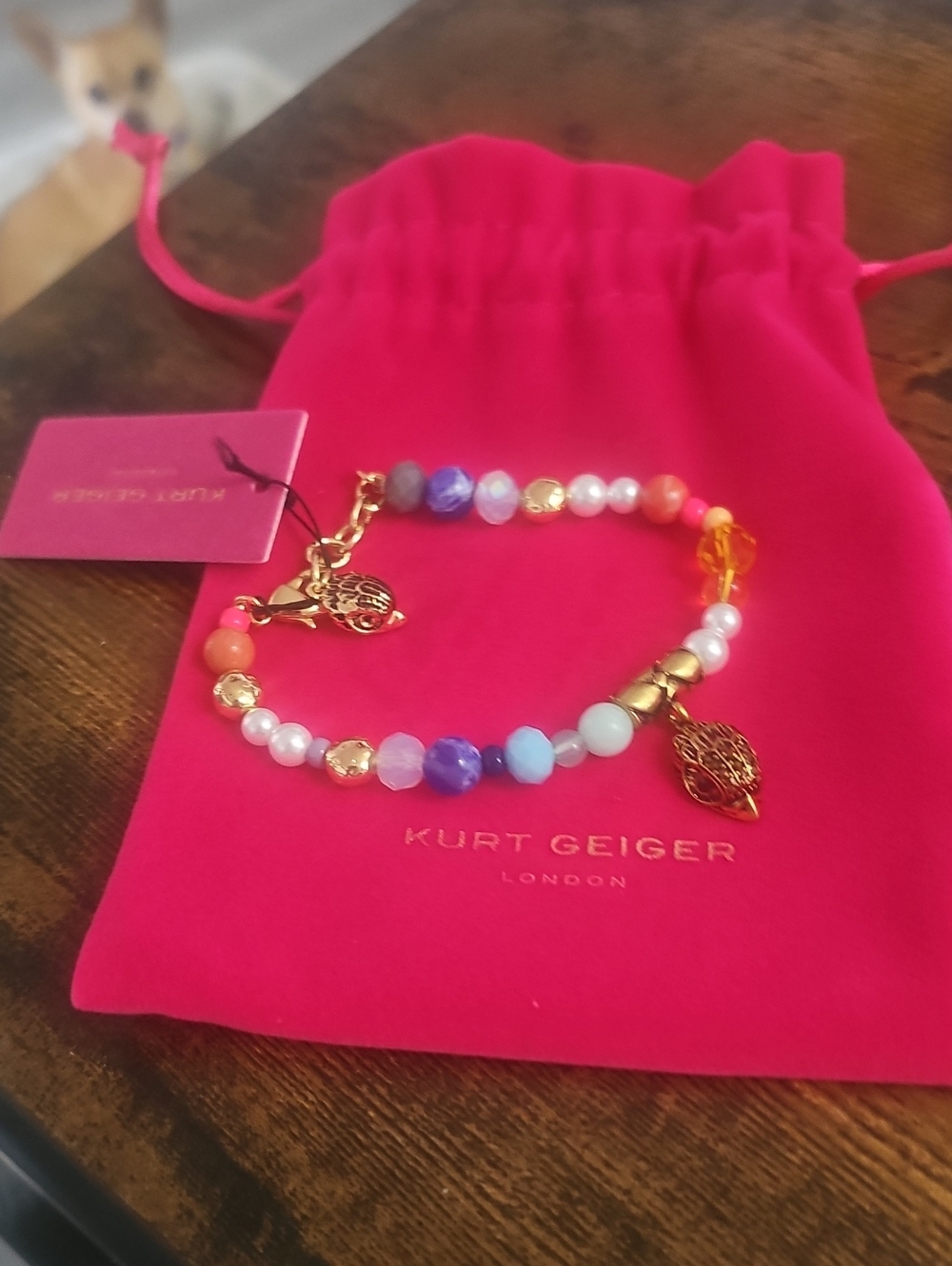 Kurt Geiger Multicolor Beaded Bracelet with Gold Eagle Charms